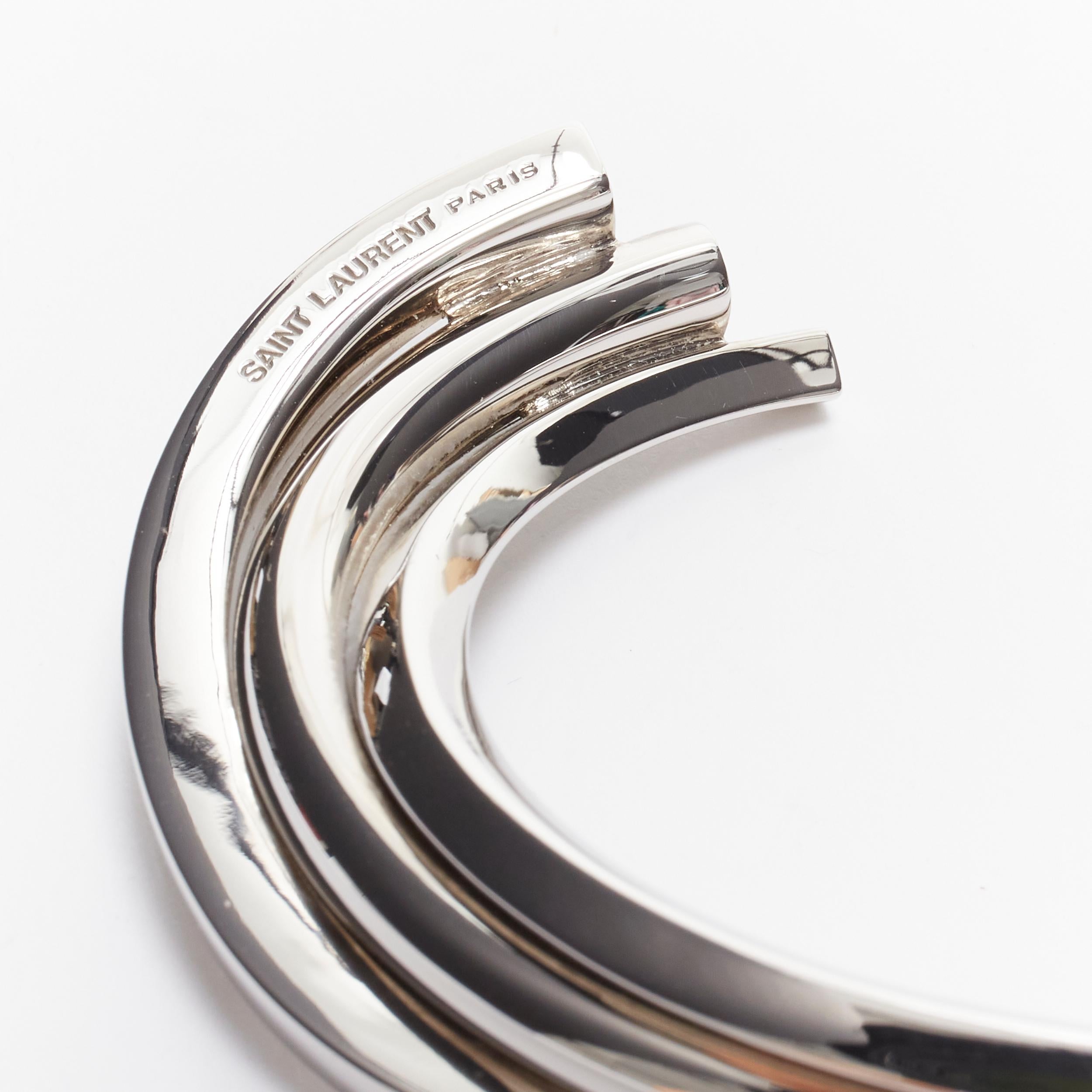 SAINT LAURENT Hedi Slimane silver brass architectural triple twist cuff bracelet For Sale 2