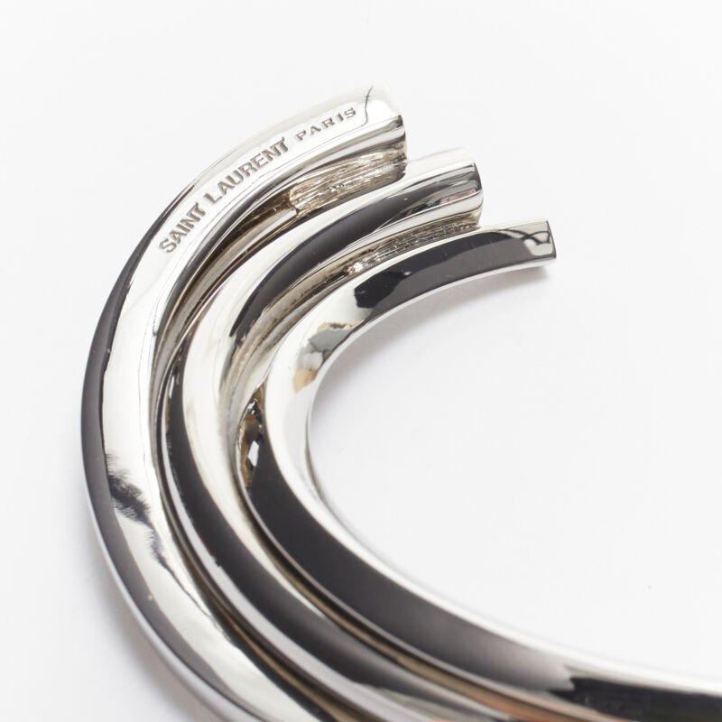SAINT LAURENT Hedi Slimane silver brass architectural triple twist cuff bracelet For Sale 3