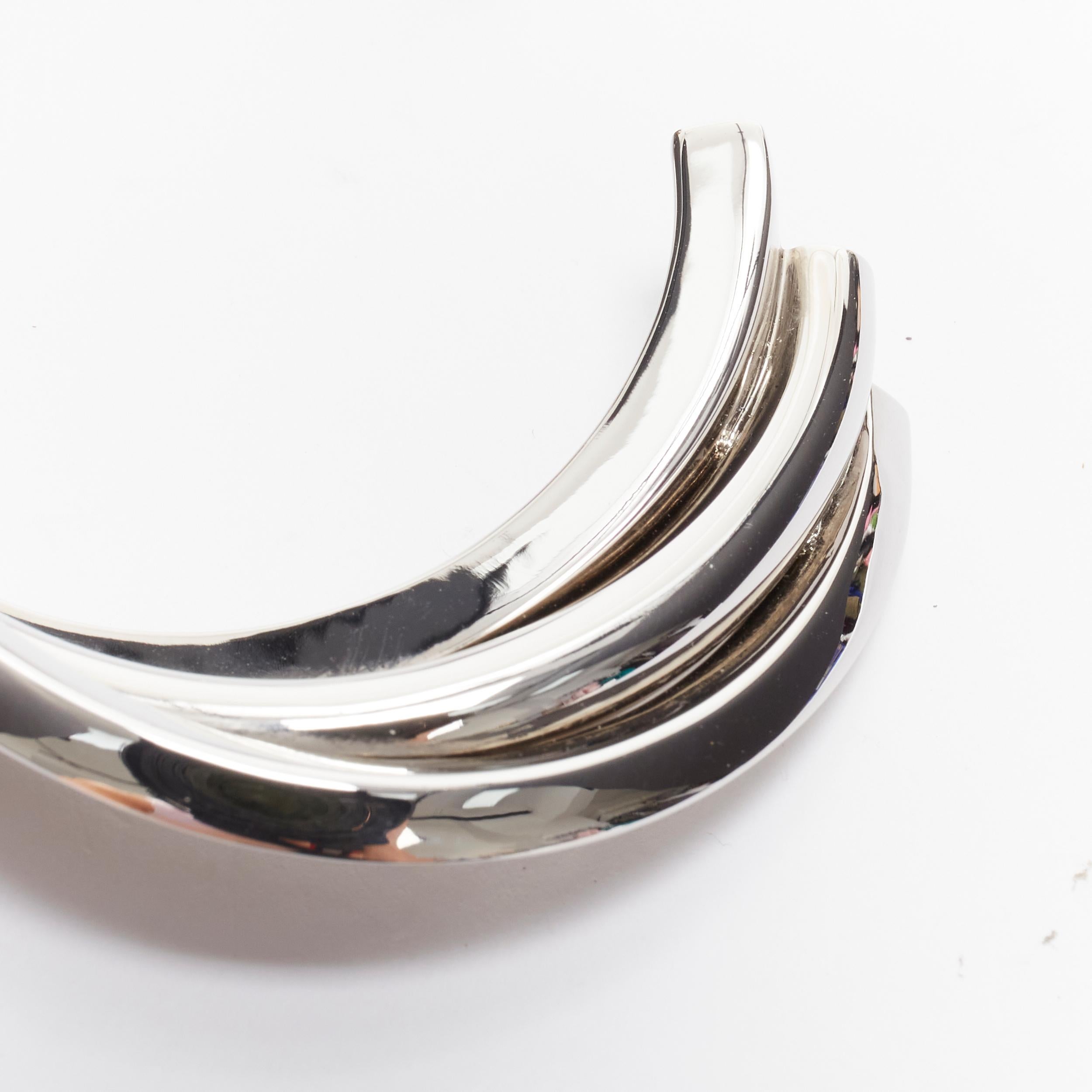 SAINT LAURENT Hedi Slimane silver brass architectural triple twist cuff bracelet 1