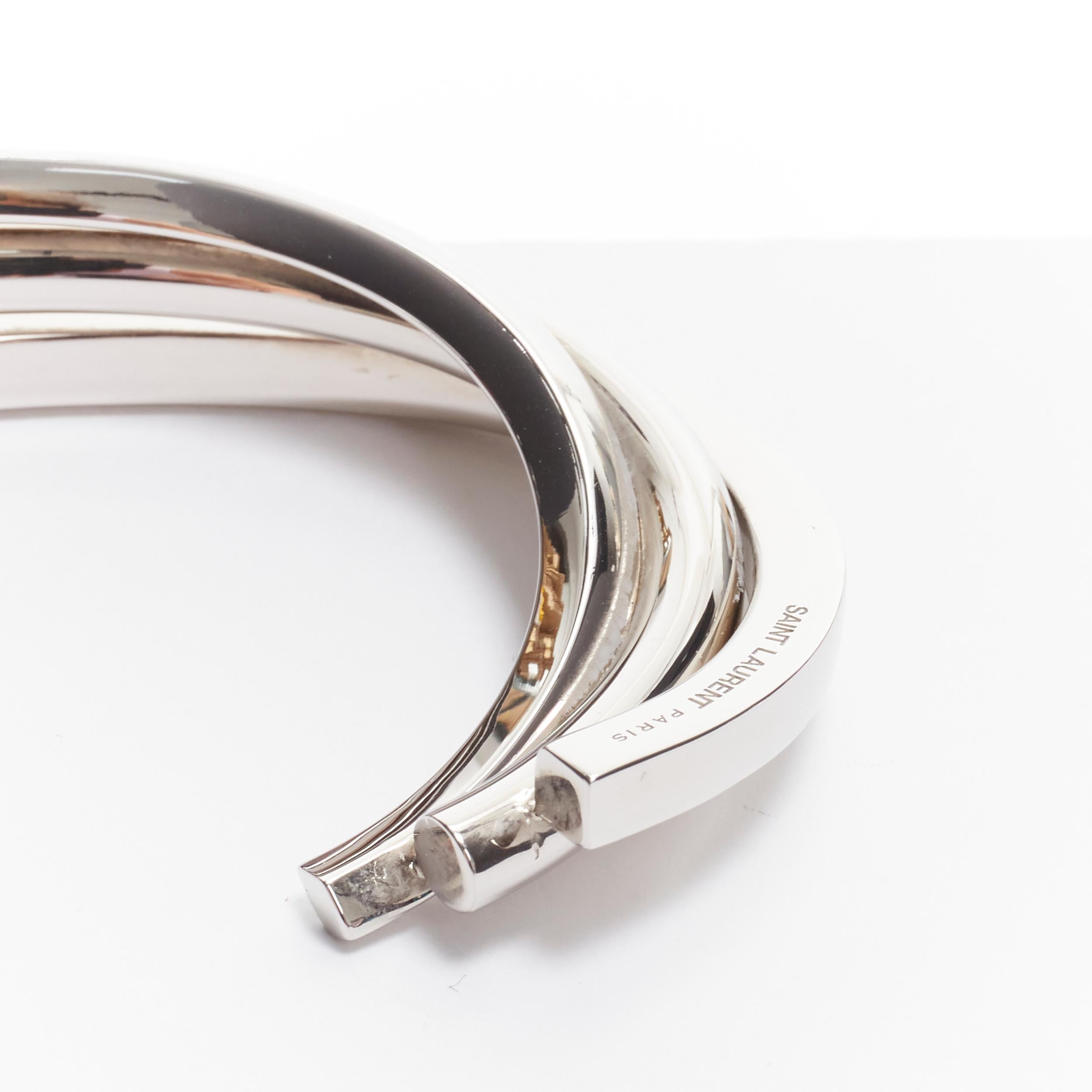 SAINT LAURENT Hedi Slimane silver brass architectural triple twist cuff bracelet For Sale 3