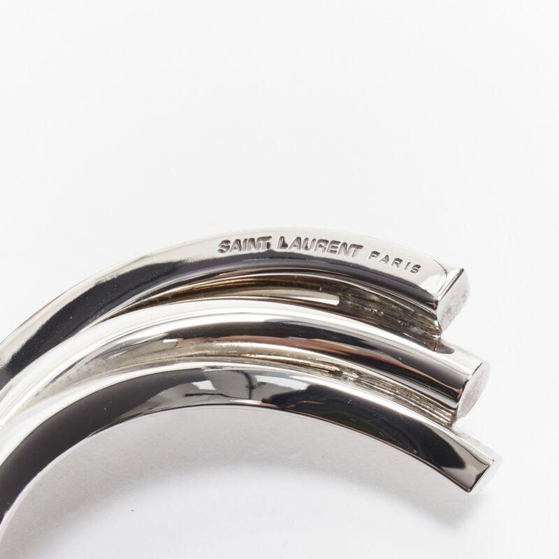 SAINT LAURENT Hedi Slimane silver brass architectural triple twist cuff bracelet For Sale 6