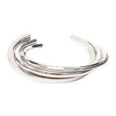 SAINT LAURENT Hedi Slimane silver brass architectural triple twist cuff bracelet