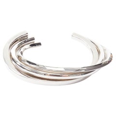 SAINT LAURENT Hedi Slimane silver brass architectural triple twist cuff bracelet