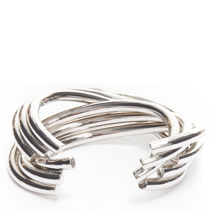 SAINT LAURENT Hedi Slimane silver metal architectural layered twist cuff bangle For Sale 1