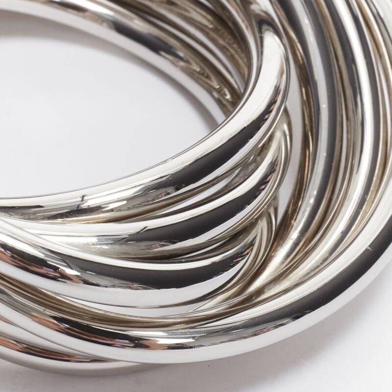 SAINT LAURENT Hedi Slimane silver metal architectural layered twist cuff bangle For Sale 2