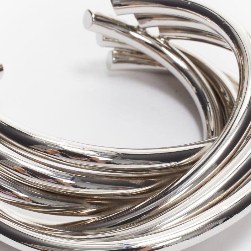 SAINT LAURENT Hedi Slimane silver metal architectural layered twist cuff bangle For Sale 3