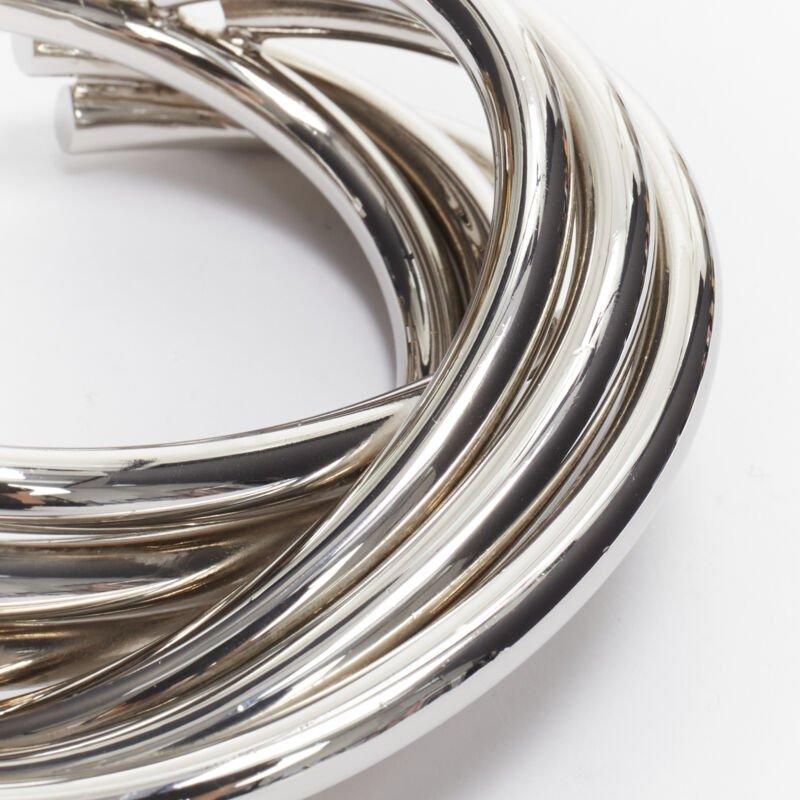 SAINT LAURENT Hedi Slimane silver metal architectural layered twist cuff bangle For Sale 4