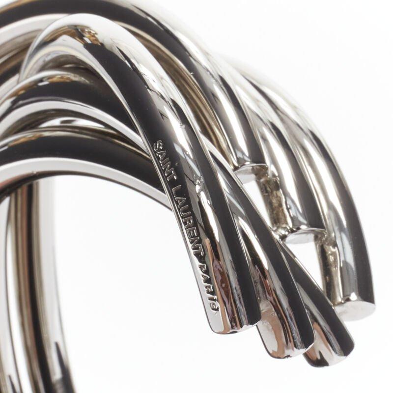 SAINT LAURENT Hedi Slimane silver metal architectural layered twist cuff bangle For Sale 6