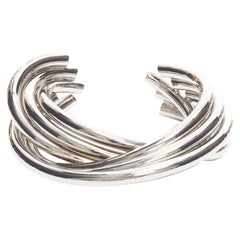 SAINT LAURENT Hedi Slimane Bracelet manchette torsadé en métal argenté à structure architecturale
