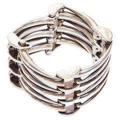 SAINT LAURENT Hedi Slimane silver metal claw clasp wide bracelet  cuff