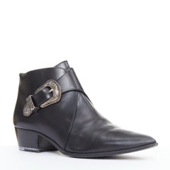 SAINT LAURENT Hedi Slimane silver western buckle heeled Chelsea booties EU38.5