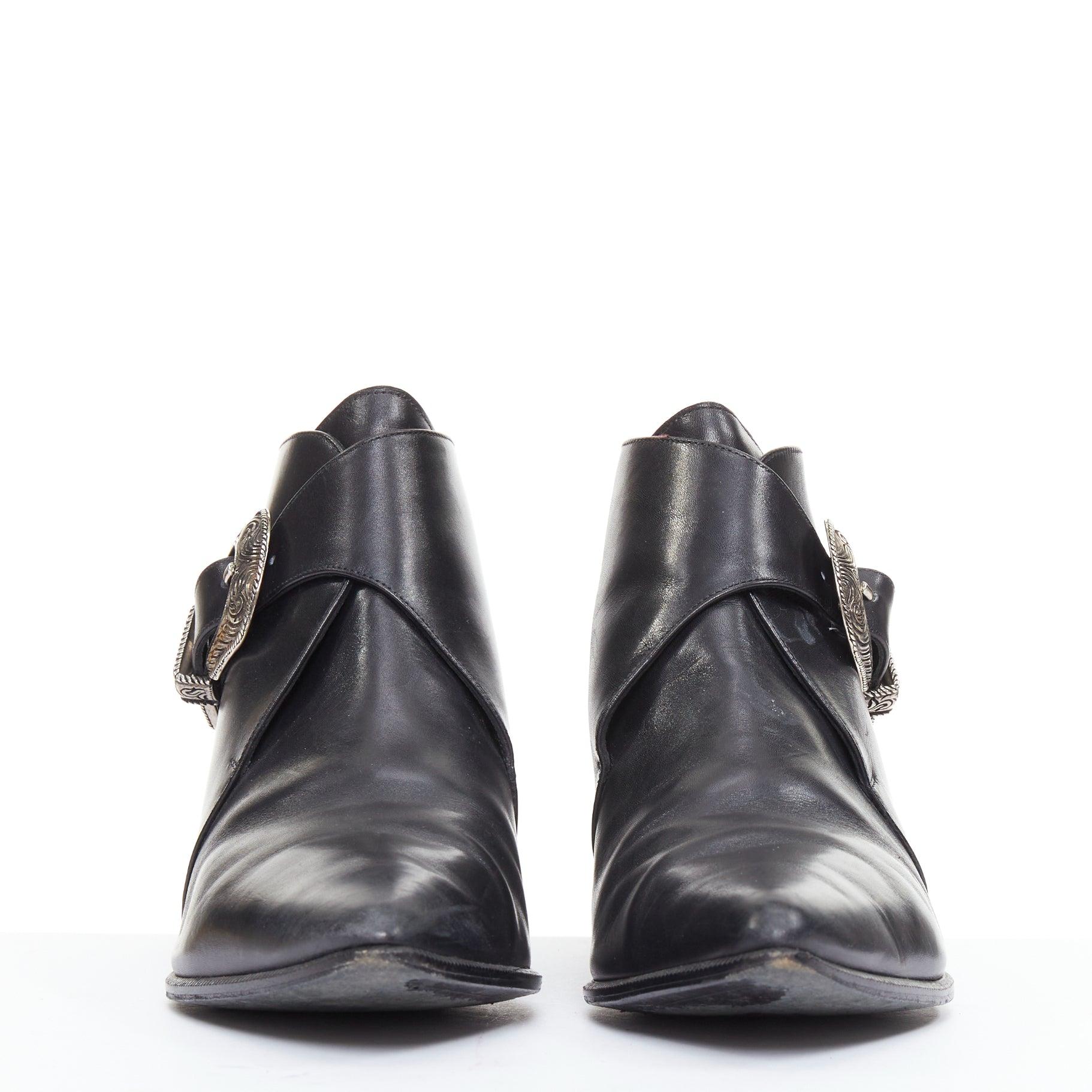 Nero SAINT LAURENT Hedi Slimane stivaletti Chelsea con fibbia occidentale in argento EU38.5 in vendita