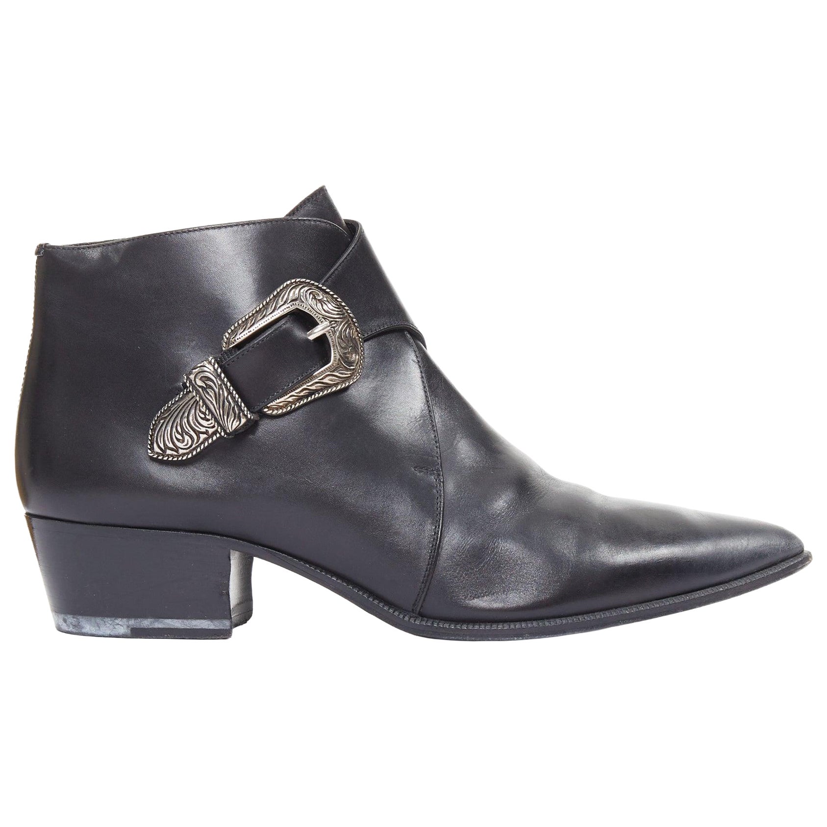 SAINT LAURENT Hedi Slimane stivaletti Chelsea con fibbia occidentale in argento EU38.5