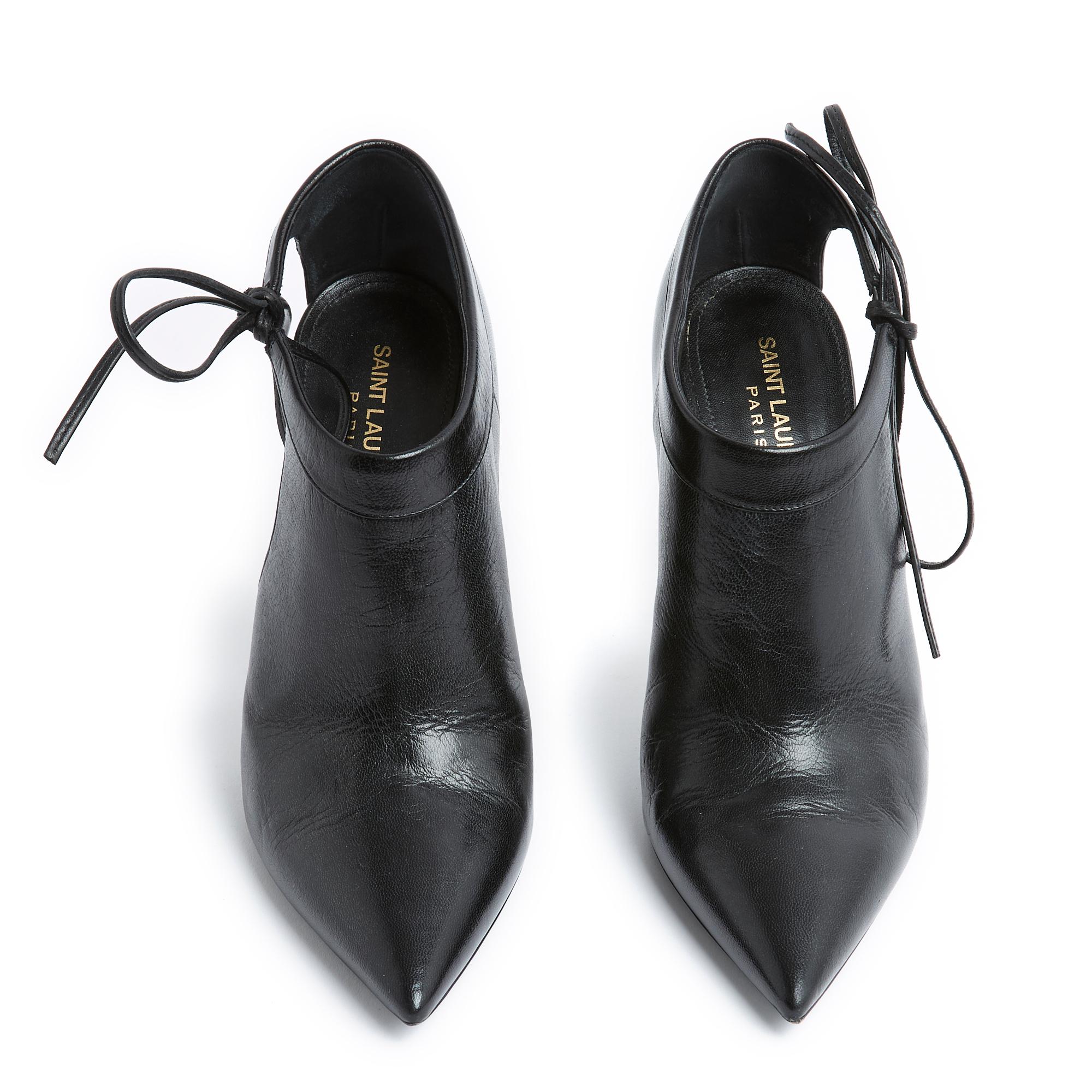 Saint Laurent Heels Black Ankle Knot EU39.5 in box In Excellent Condition For Sale In PARIS, FR