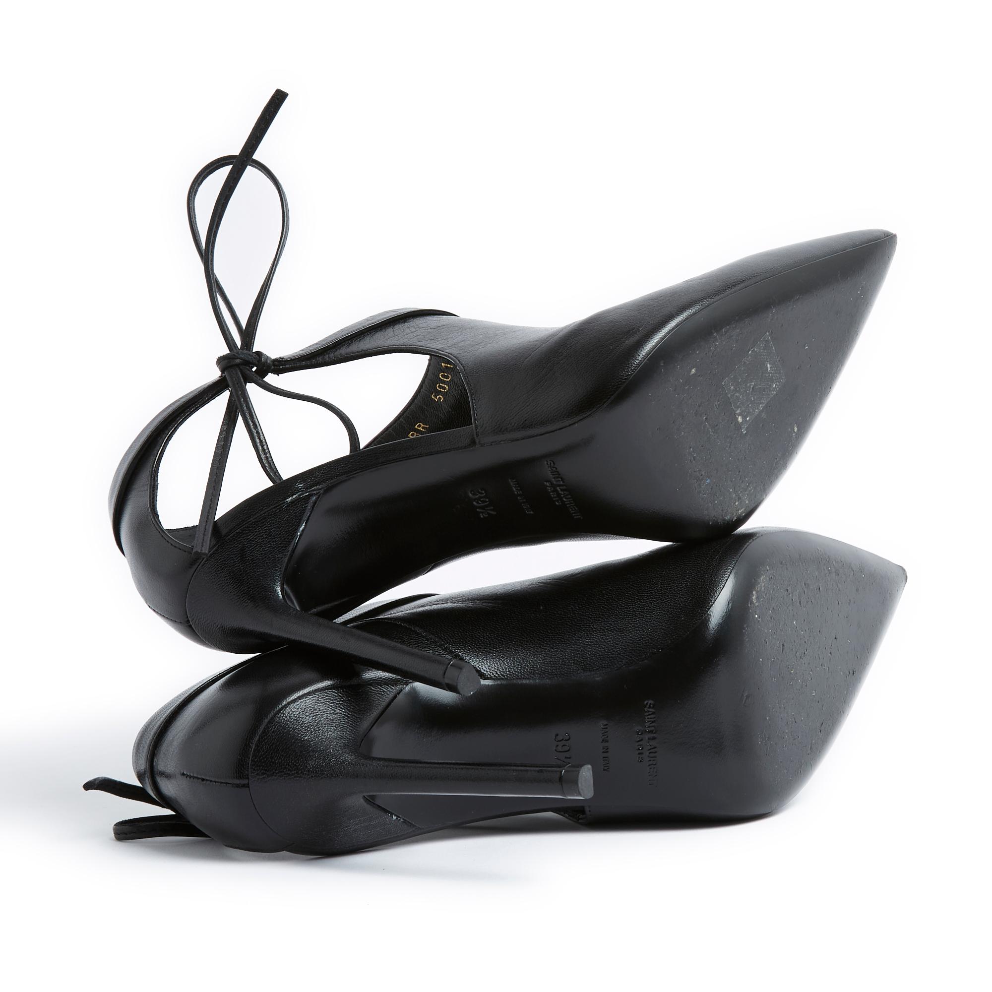 Saint Laurent Heels Black Ankle Knot EU39.5 in box For Sale 1