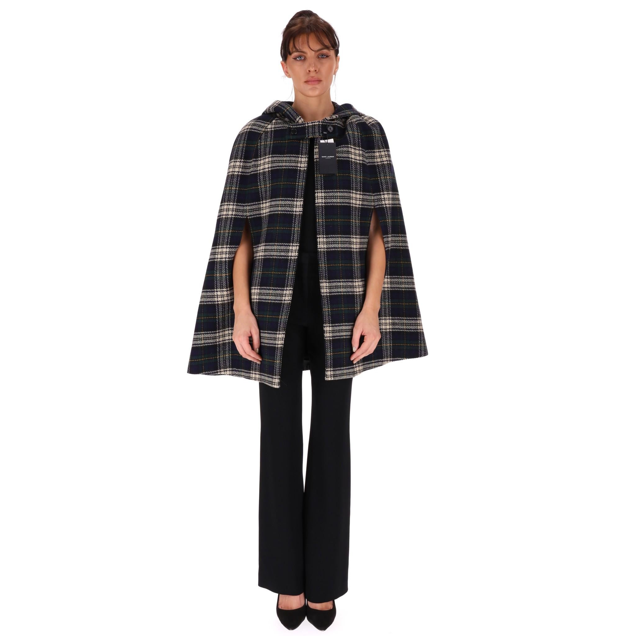 Brand New - Saint Laurent Hooded Plaid Check Wool Cape

Navy cape fully crafted from wool in green, yellow and white plaid check pattern.

Hooded design with 'Saint Laurent' embossed buttoned neckline closure.

Rrp Approx. £2,500

Size –