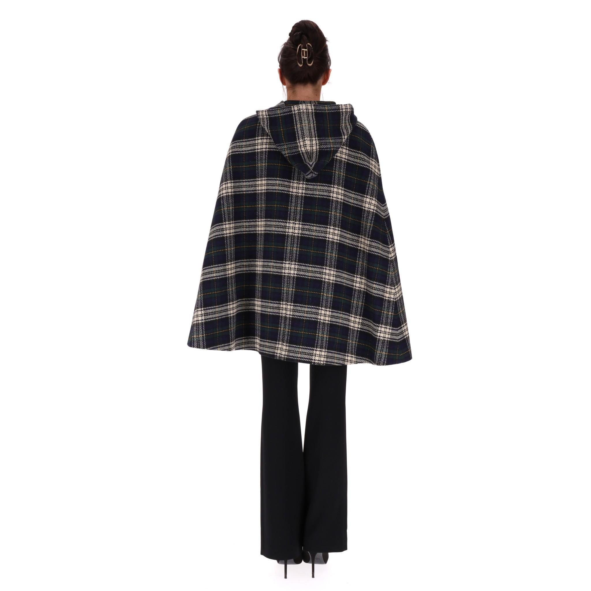Saint Laurent Hooded Plaid Check Wool Cape In New Condition In London, GB