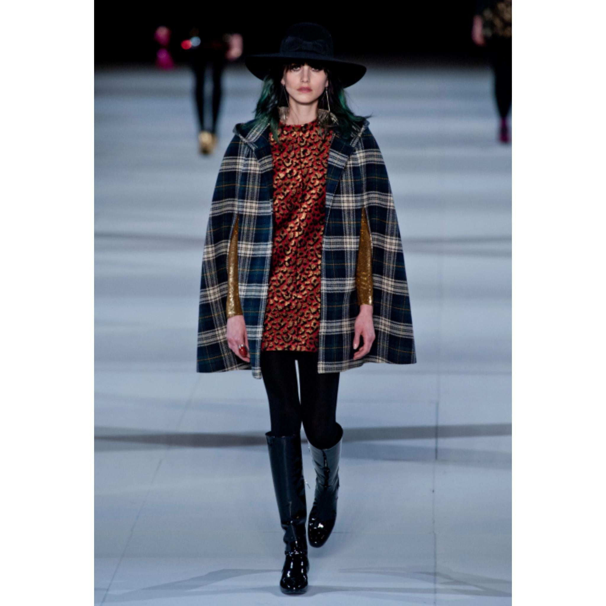 Women's Saint Laurent Hooded Plaid Check Wool Cape