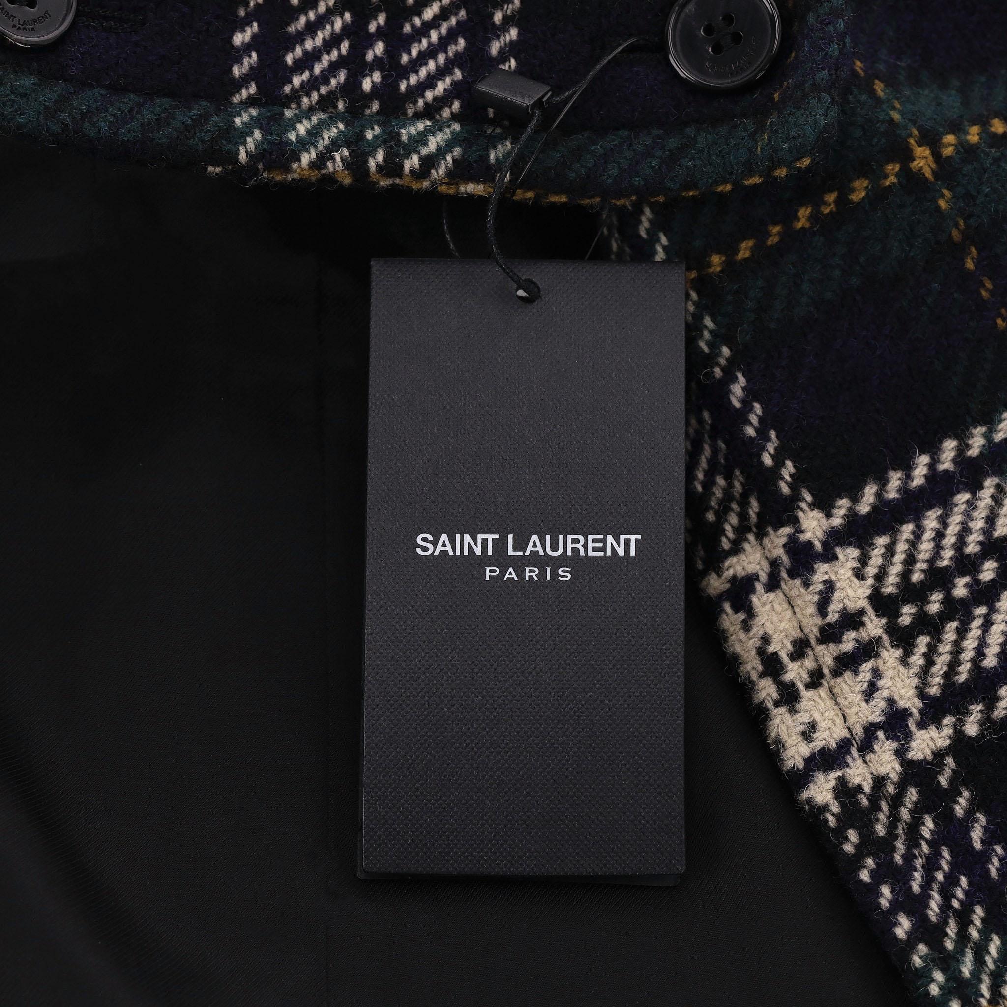 Saint Laurent Hooded Plaid Check Wool Cape 2