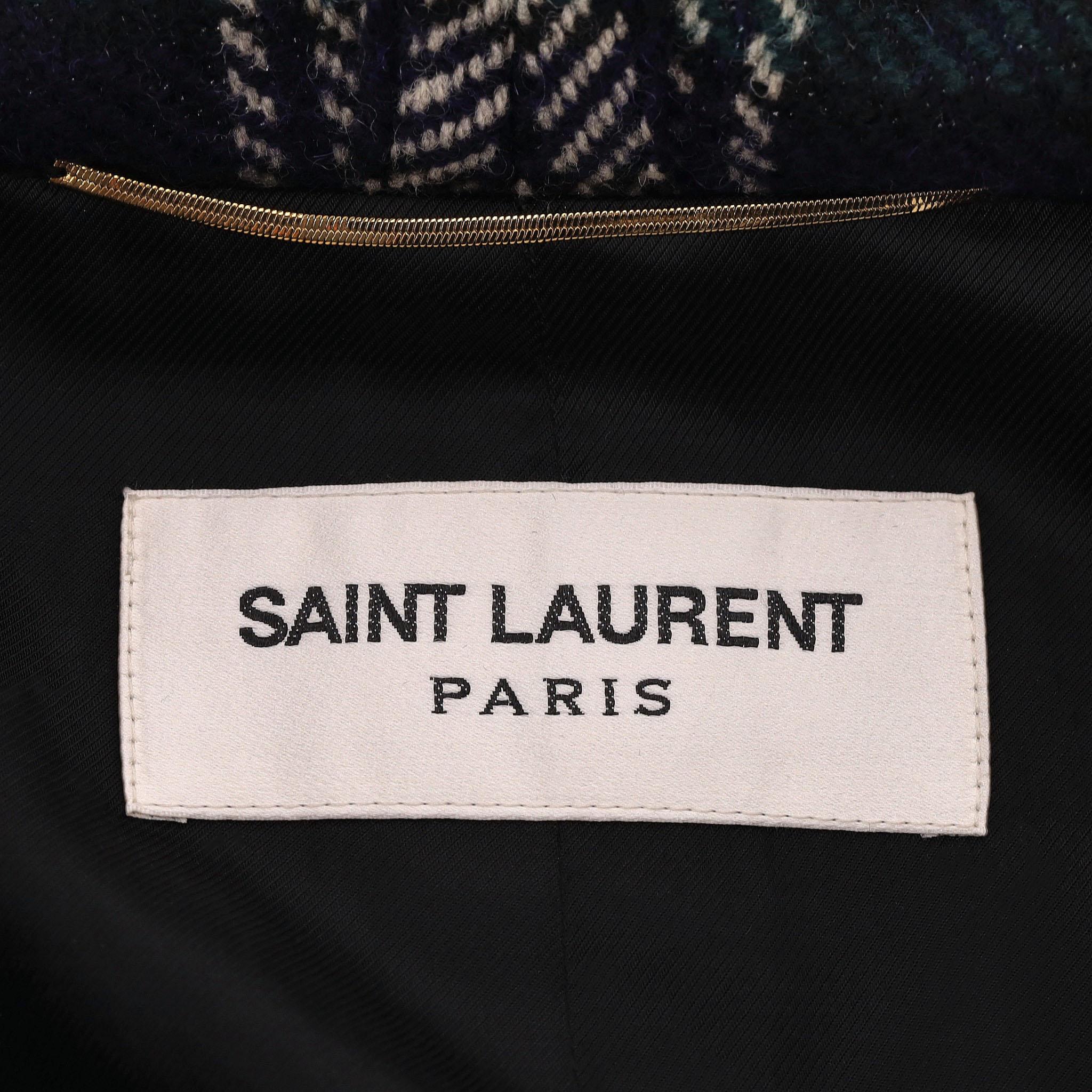 Saint Laurent Hooded Plaid Check Wool Cape 3
