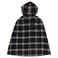 Saint Laurent Hooded Plaid Check Wool Cape