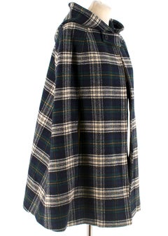 Saint Laurent Hooded Plaid Wool Cape SIZE S