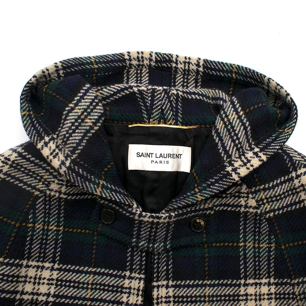 Saint Laurent Hooded Plaid Wool Cape SIZE S 1
