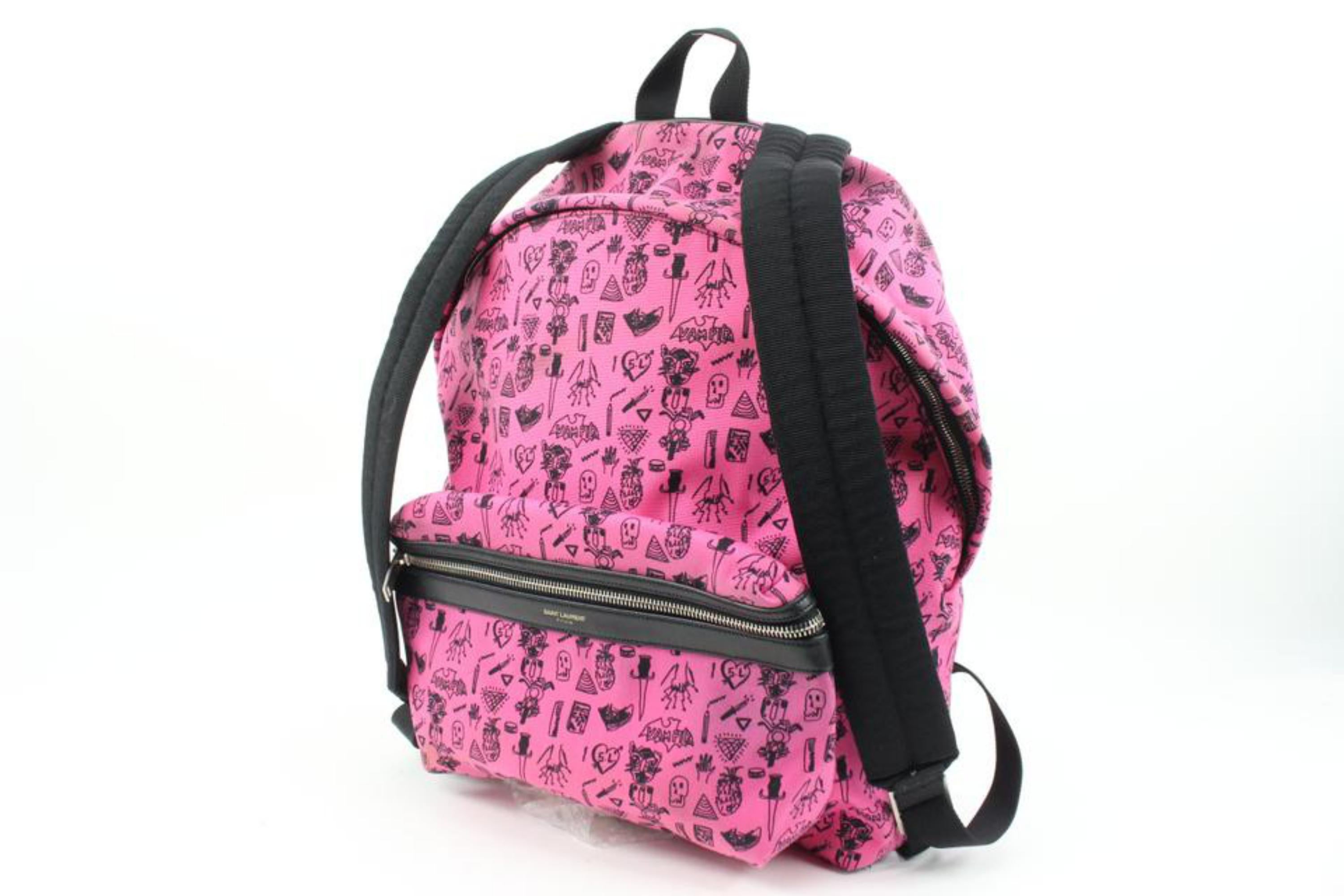 Saint Laurent Hot Pink Doodle Print City Backpack 54ys23s
Date Code/Serial Number: IND326865-0514
Made In: Italy
Measurements: Length:  15
