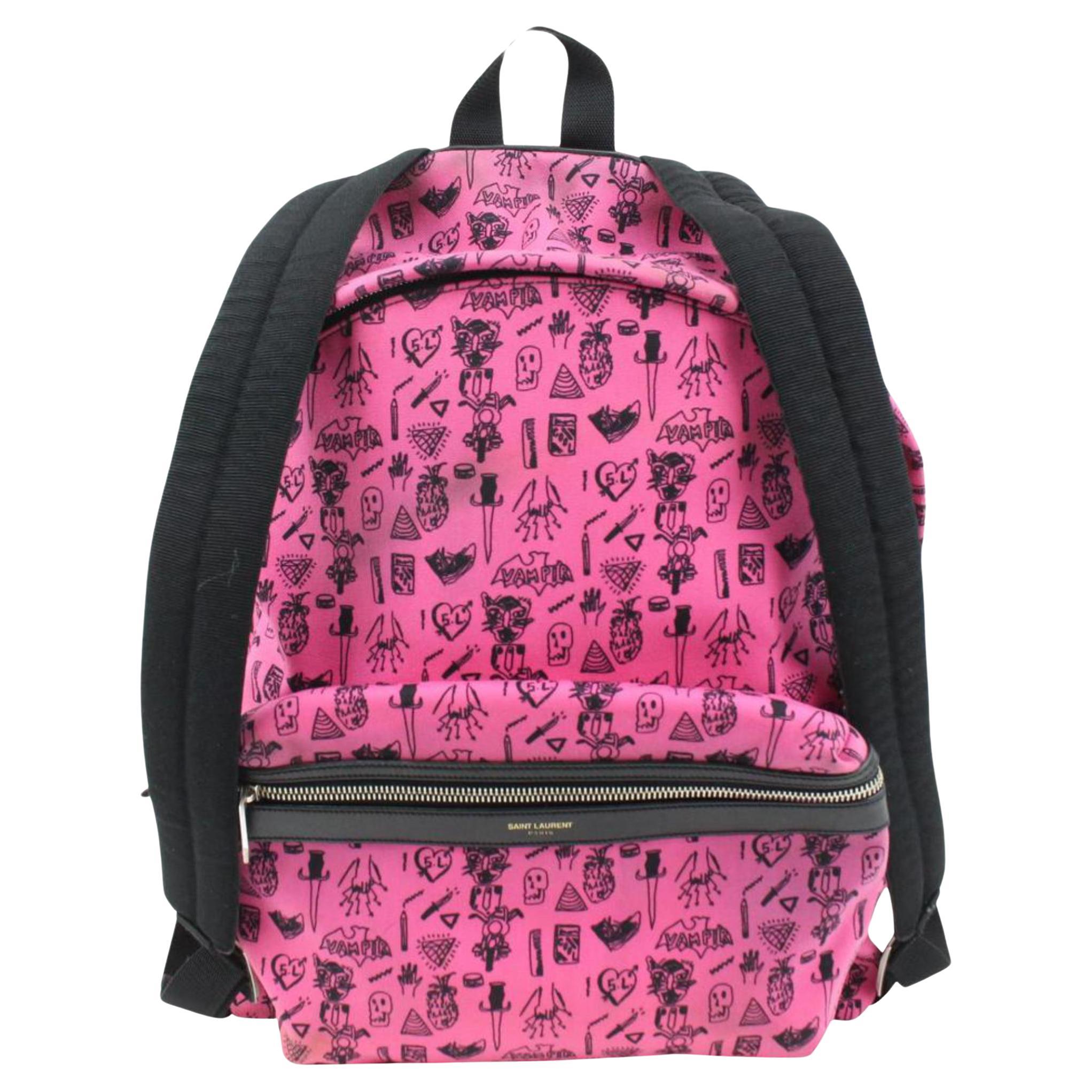 Saint Laurent Hot Pink Doodle Print City Backpack 54ys23s