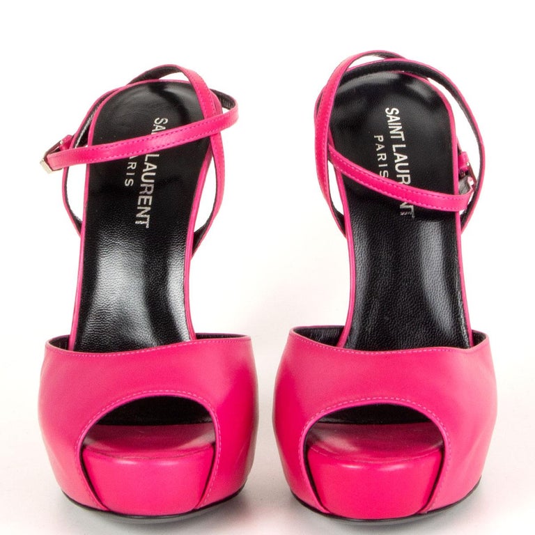 SAINT LAURENT hot pink leather DEBBIE Platform Sandals Shoes 37 For ...