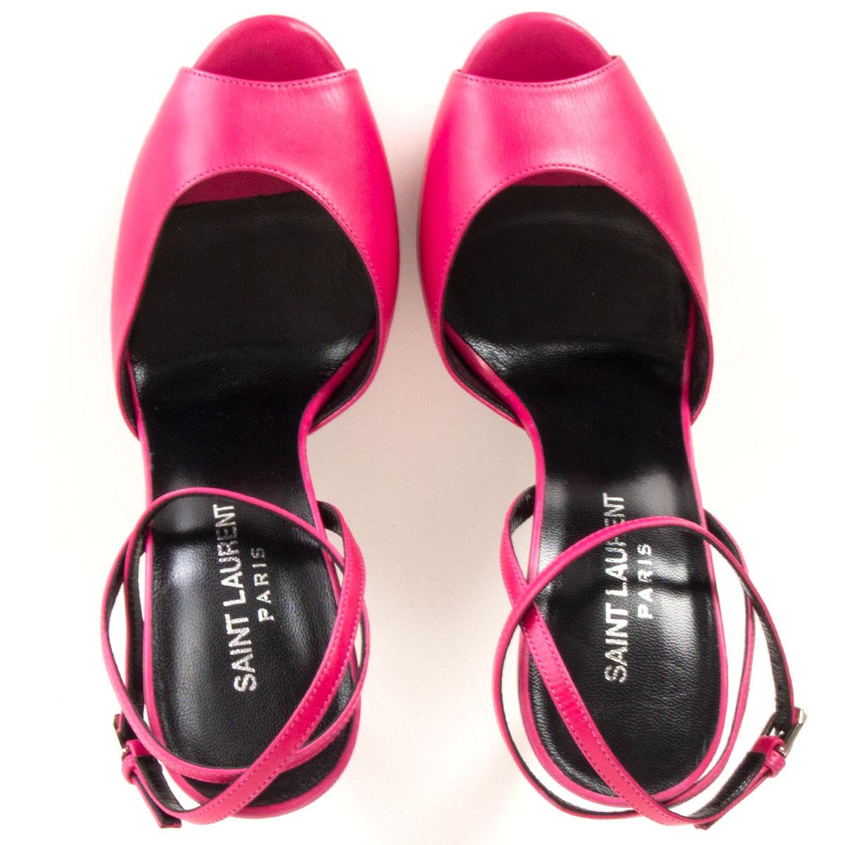 SAINT LAURENT DEBBIE Plateausandalen aus heißem rosa Leder DEBBIE Schuhe 37 Damen im Angebot