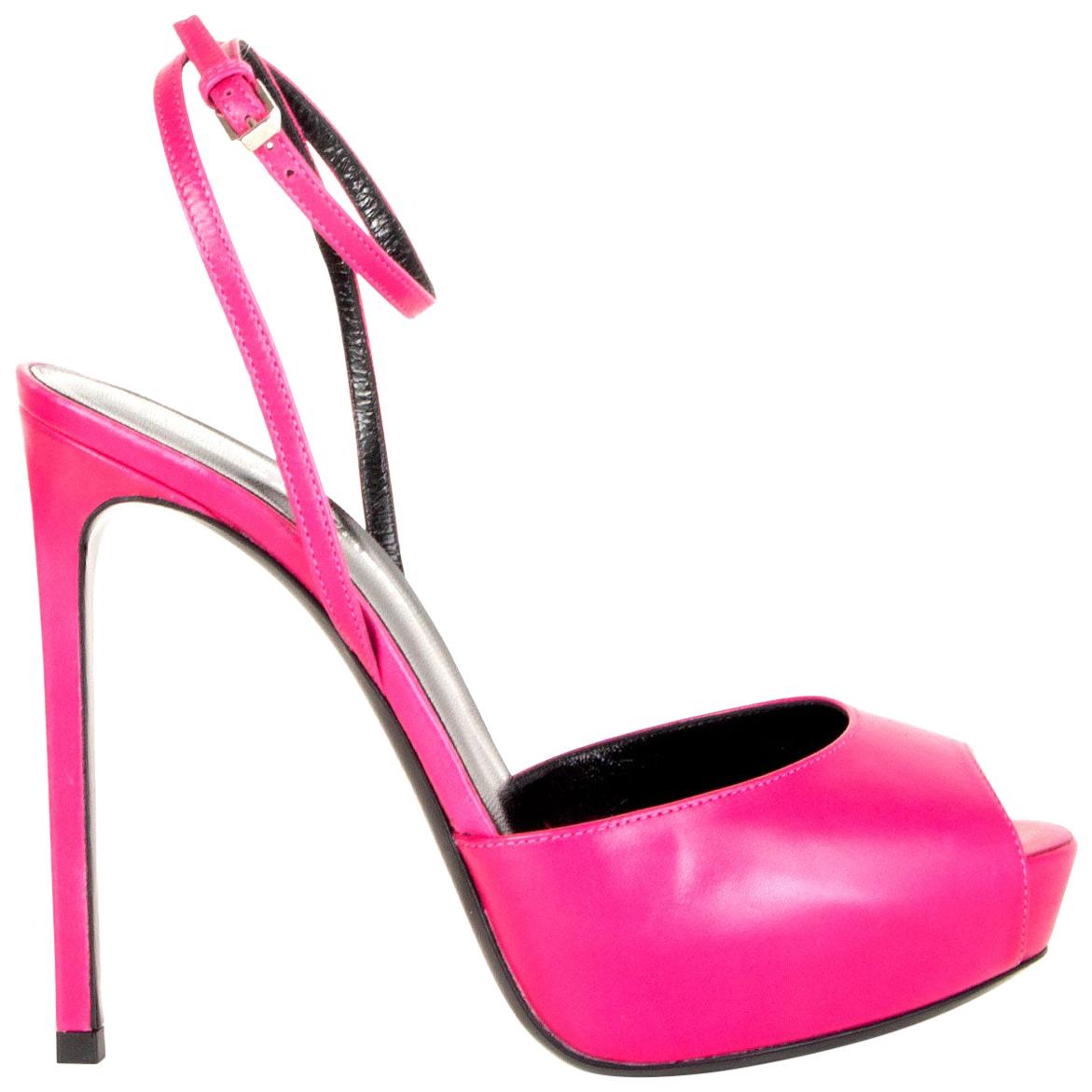 SAINT LAURENT hot pink leather DEBBIE Platform Sandals Shoes 37 For Sale