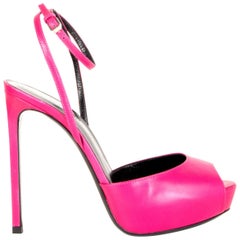 SAINT LAURENT hot pink leather DEBBIE Platform Sandals Shoes 37