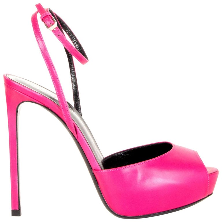 SAINT LAURENT hot pink leather DEBBIE Platform Sandals Shoes 37 For Sale at  1stDibs | hot pink leather shoes