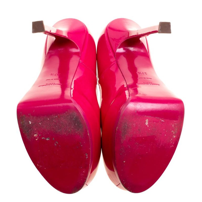 Saint Laurent Hot Pink Patent Leather Tribtoo Platform Pumps Size 37.5 ...