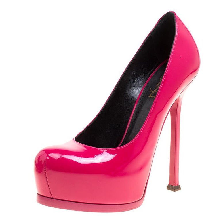 Saint Laurent Hot Pink Patent Leather Tribtoo Platform Pumps Size 37.5 ...