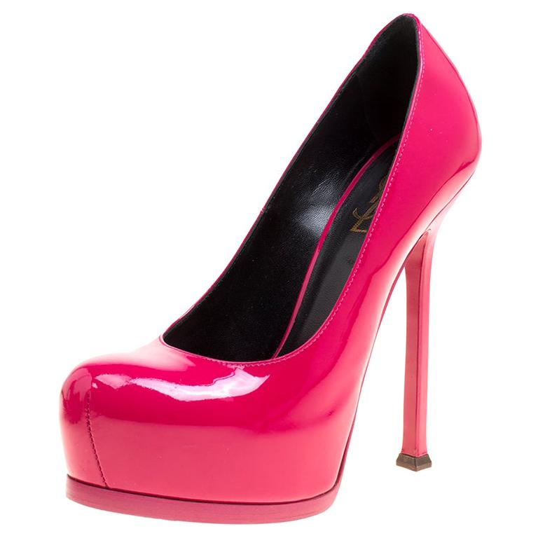 Saint Laurent Hot Pink Patent Leather Tribtoo Platform Pumps Size 37.5