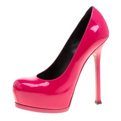Saint Laurent Hot Pink Patent Leather Tribtoo Platform Pumps Size 37.5