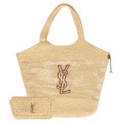 Saint Laurent Icare Maxi Raffia Shopping Bag With A Removable Sunglasses Case