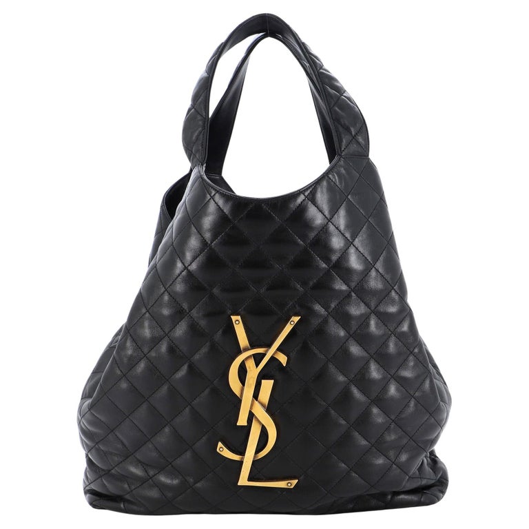 SAINT LAURENT Lambskin Quilted Maxi Icare Shopping Tote Black