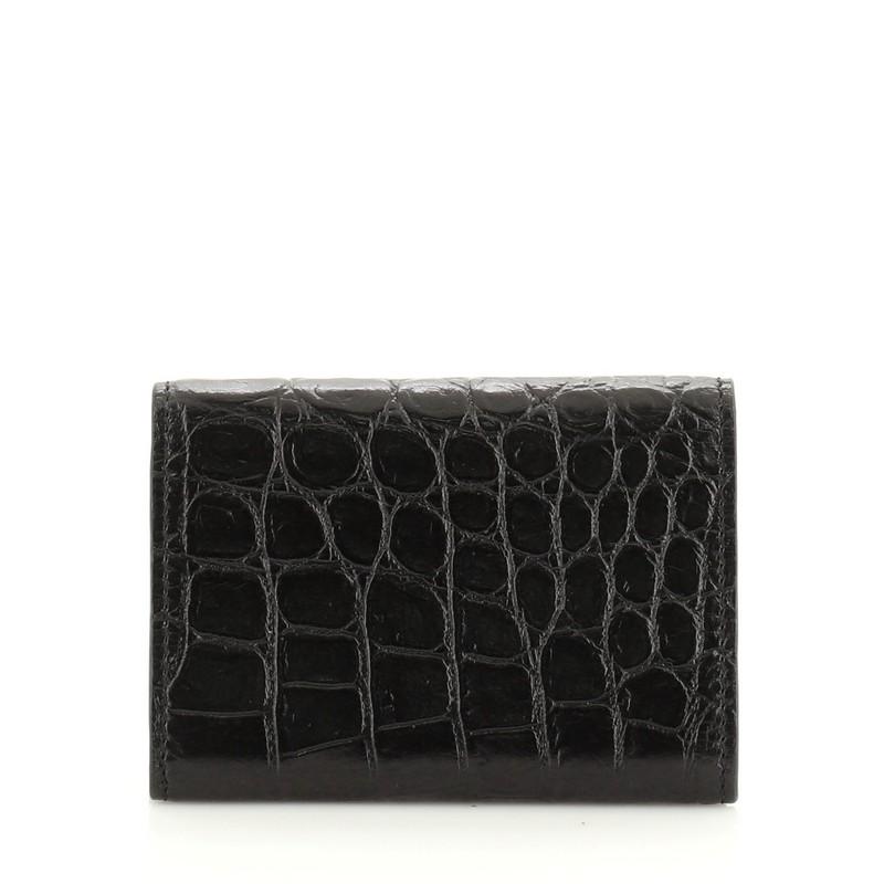 Saint Laurent ID Trifold Wallet Krokodil geprägtes Leder Kompakt (Schwarz)