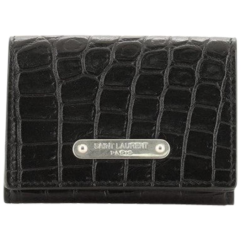 Saint Laurent ID Trifold Wallet Crocodile Embossed Leather Compact