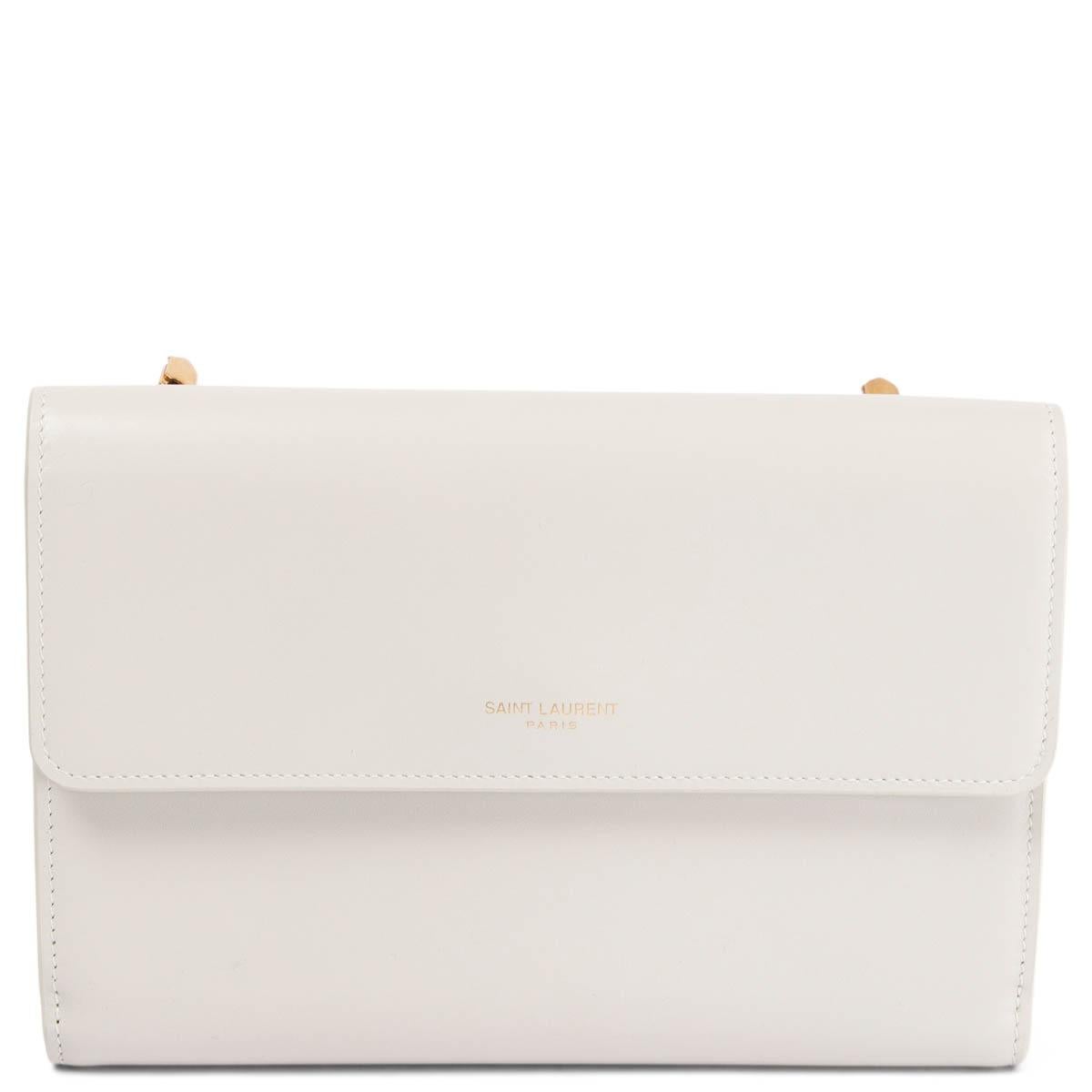 Gold SAINT LAURENT ivory leather DOUBLE FLAP Bag w GOLD CHAIN For Sale