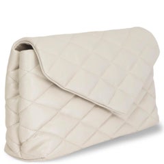 SAINT LAURENT ivory leather SADE LARGE Clutch Bag Blanc Vintage