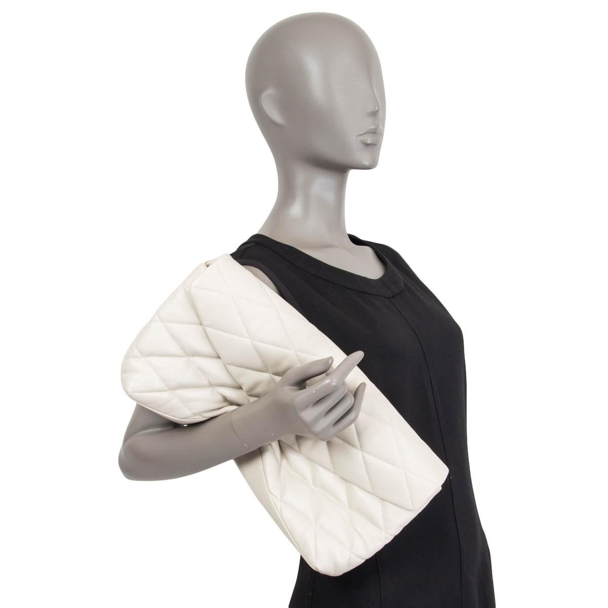 SAINT LAURENT ivory leather SADE LARGE Clutch Bag Blanc Vintage In Excellent Condition In Zürich, CH