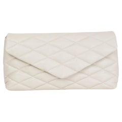 SAINT LAURENT ivory leather SADE LARGE Clutch Bag Blanc Vintage