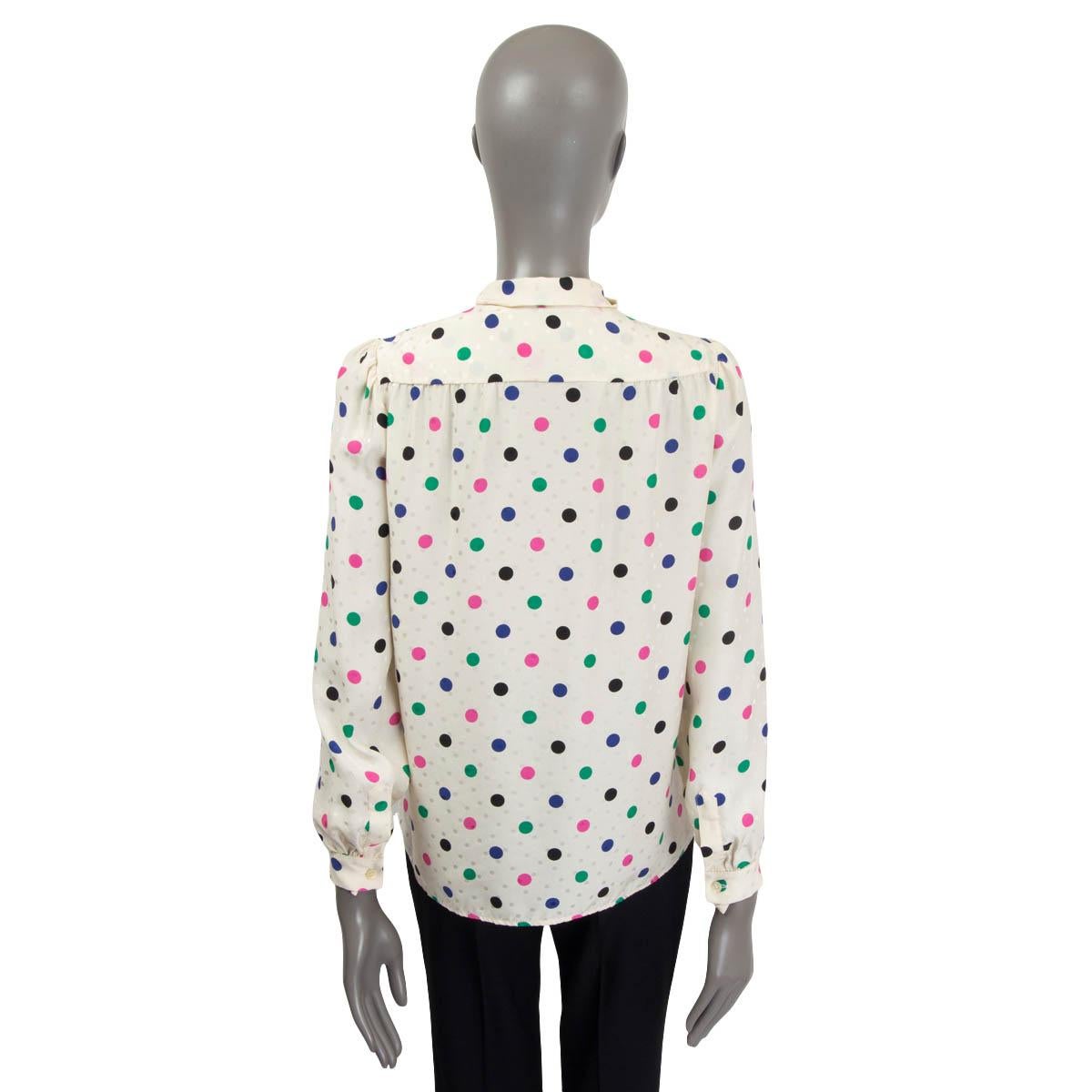 SAINT LAURENT ivory & multicolor silk DOTTED PUSSY BOW Blouse Shirt 36 XS In Excellent Condition For Sale In Zürich, CH