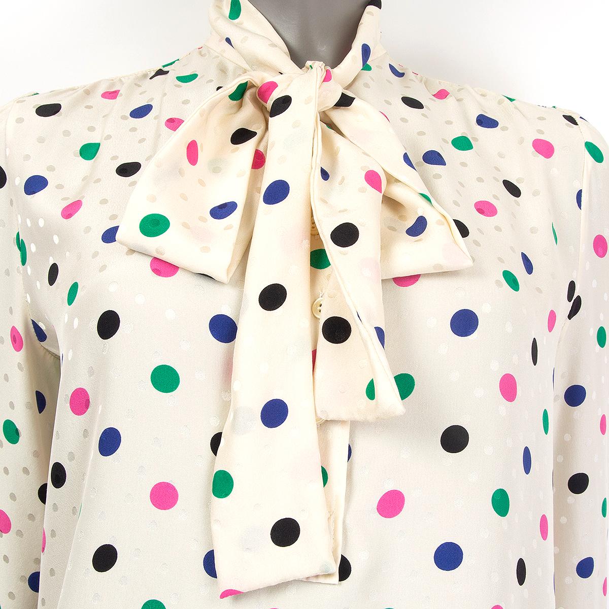 Women's SAINT LAURENT ivory & multicolor silk DOTTED PUSSY BOW Blouse Shirt 36 XS For Sale