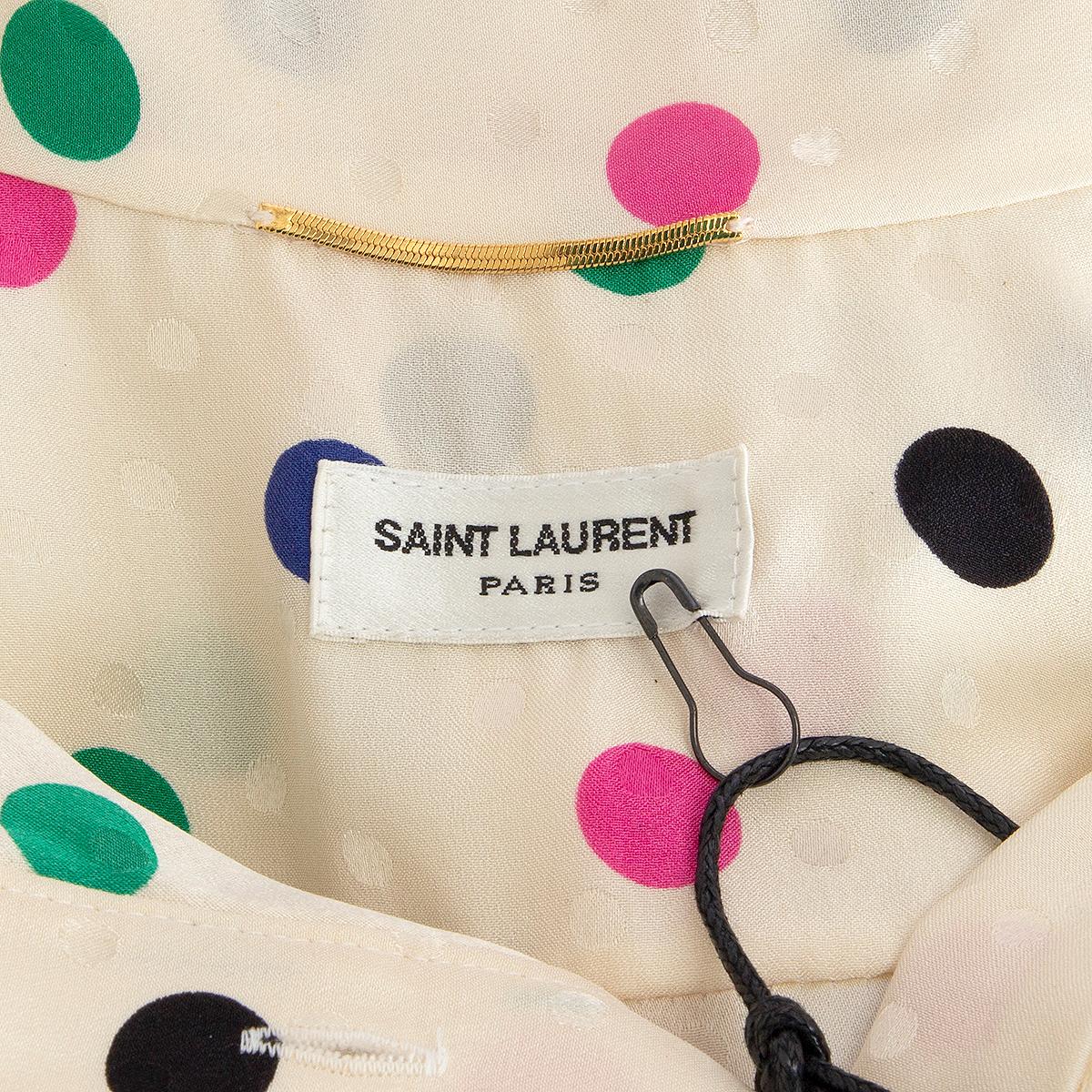 SAINT LAURENT ivory & multicolor silk DOTTED PUSSY BOW Blouse Shirt 36 XS For Sale 1