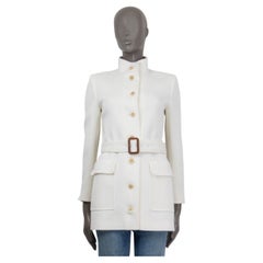 SAINT LAURENT elfenbeinfarbene Jacke aus Wolle 2021 BELTED JERSEY 38 S